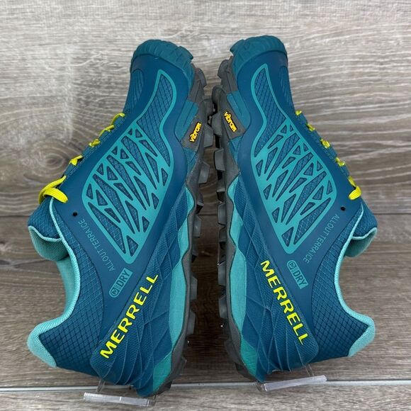 Merrell All Out Terra Ice Women’s Sz 6 Teal Lime Low Top Vibram Mountain Shoes - Picture 10 of 12
